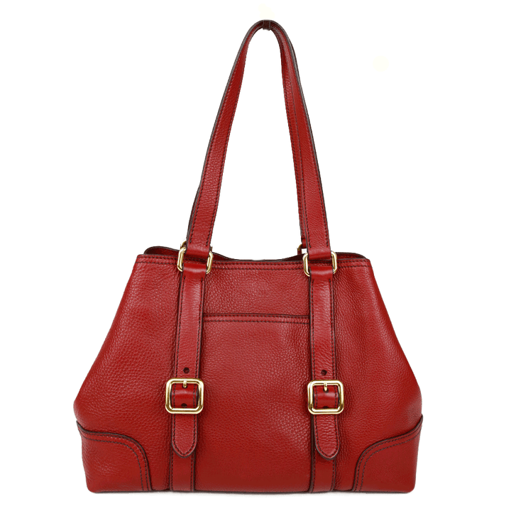 back view of Prada Red Pebbled Leather Tote Bag