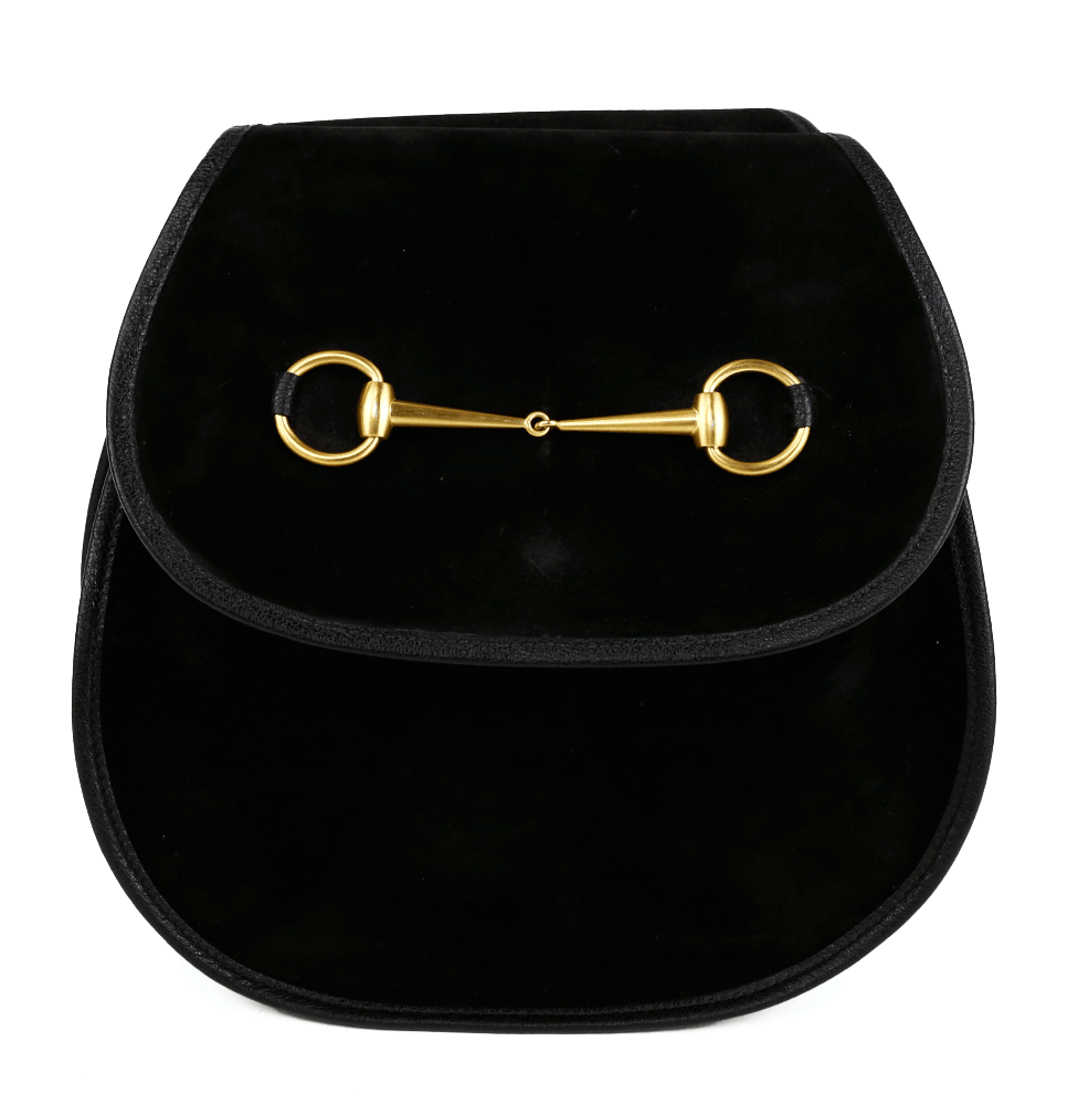 front view of Gucci Black Suede Vintage Horsebit Sling Bag