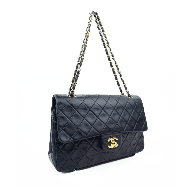 side view of Chanel Vintage Navy Small Classic Double Flap