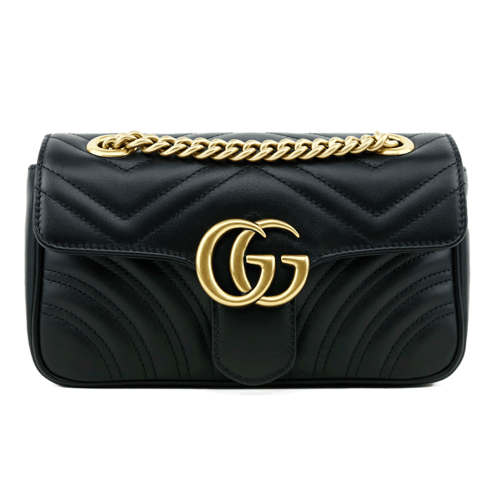 front view of Gucci Black GG Marmont Mini Matelasse Shoulder Bag