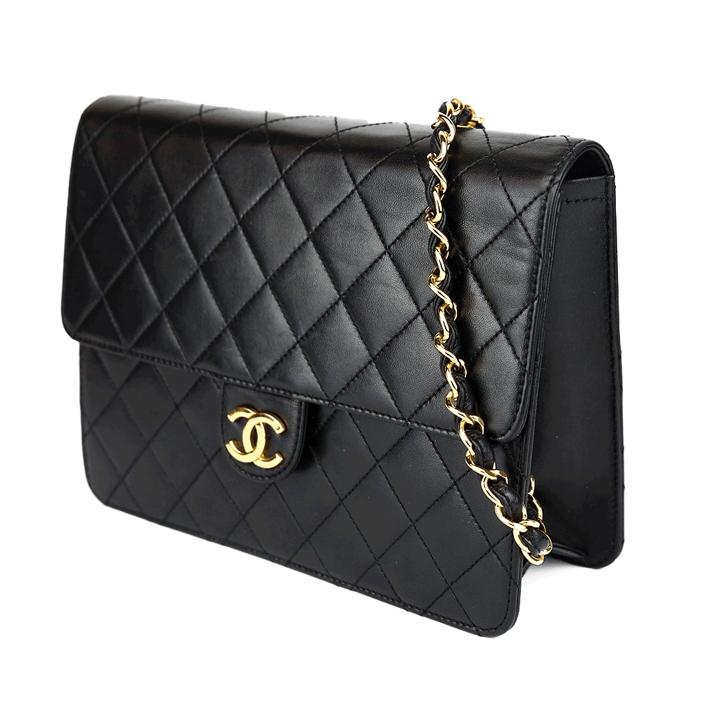 side view of Chanel Vintage Black Quilted Leather Single Flap Bag