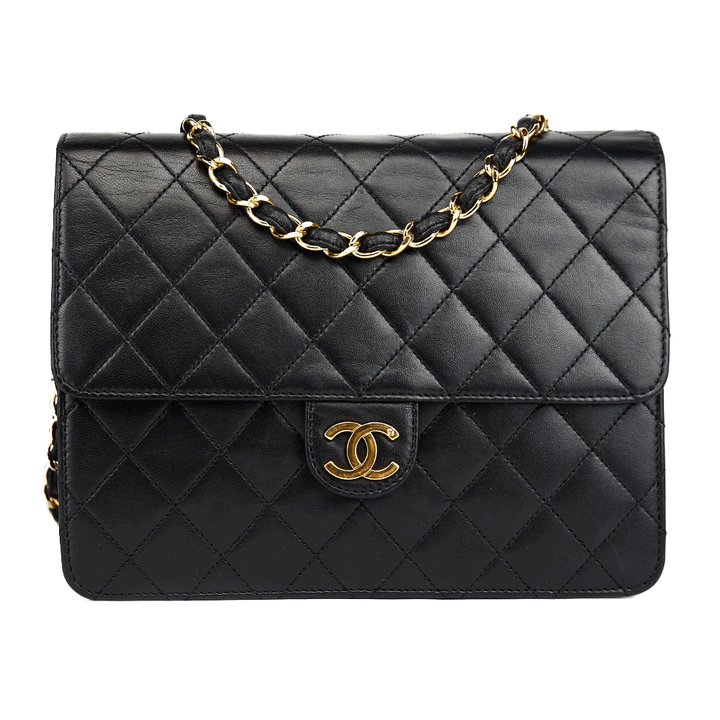 front view of Chanel Vintage Black Quilted Leather Single Flap Bag