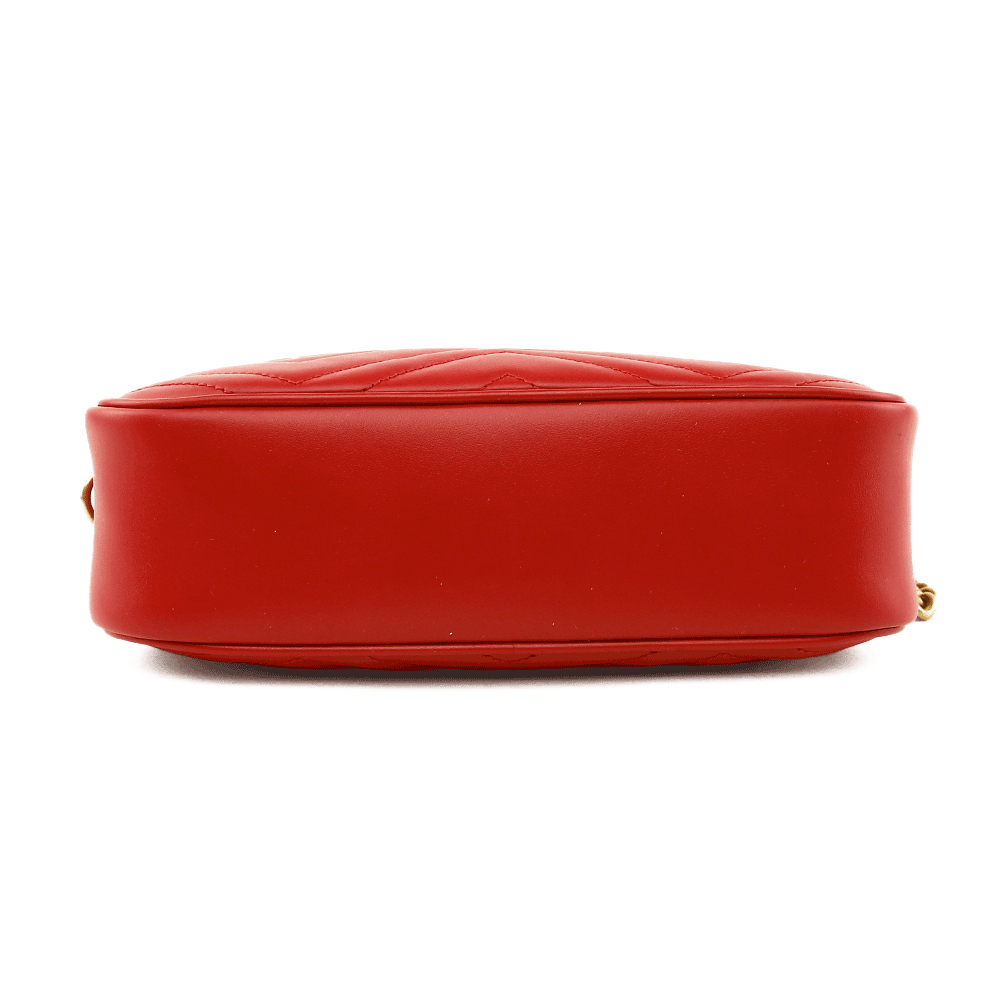 base view of Gucci Red Leather GG Marmont Small Matelasse Shoulder Bag