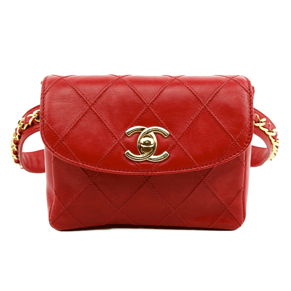 front view of Chanel Vintage Red Leather Belt Bag