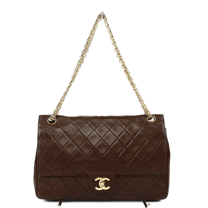 front view of Chanel Chocolate Brown Vintage Medium Double Flap Bag