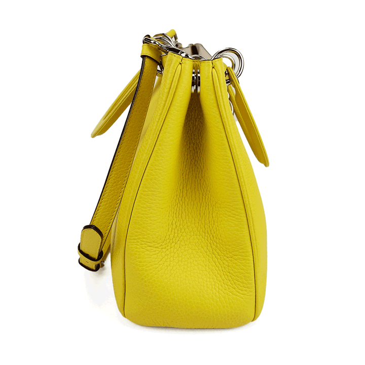 side view of Dior Yellow Pebbled Leather Diorissimo Tote Bag