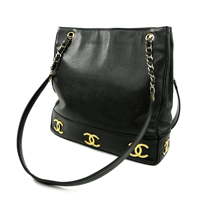 Back view of Chanel Black Caviar Leather Triple CC Vintage Shoulder Bag