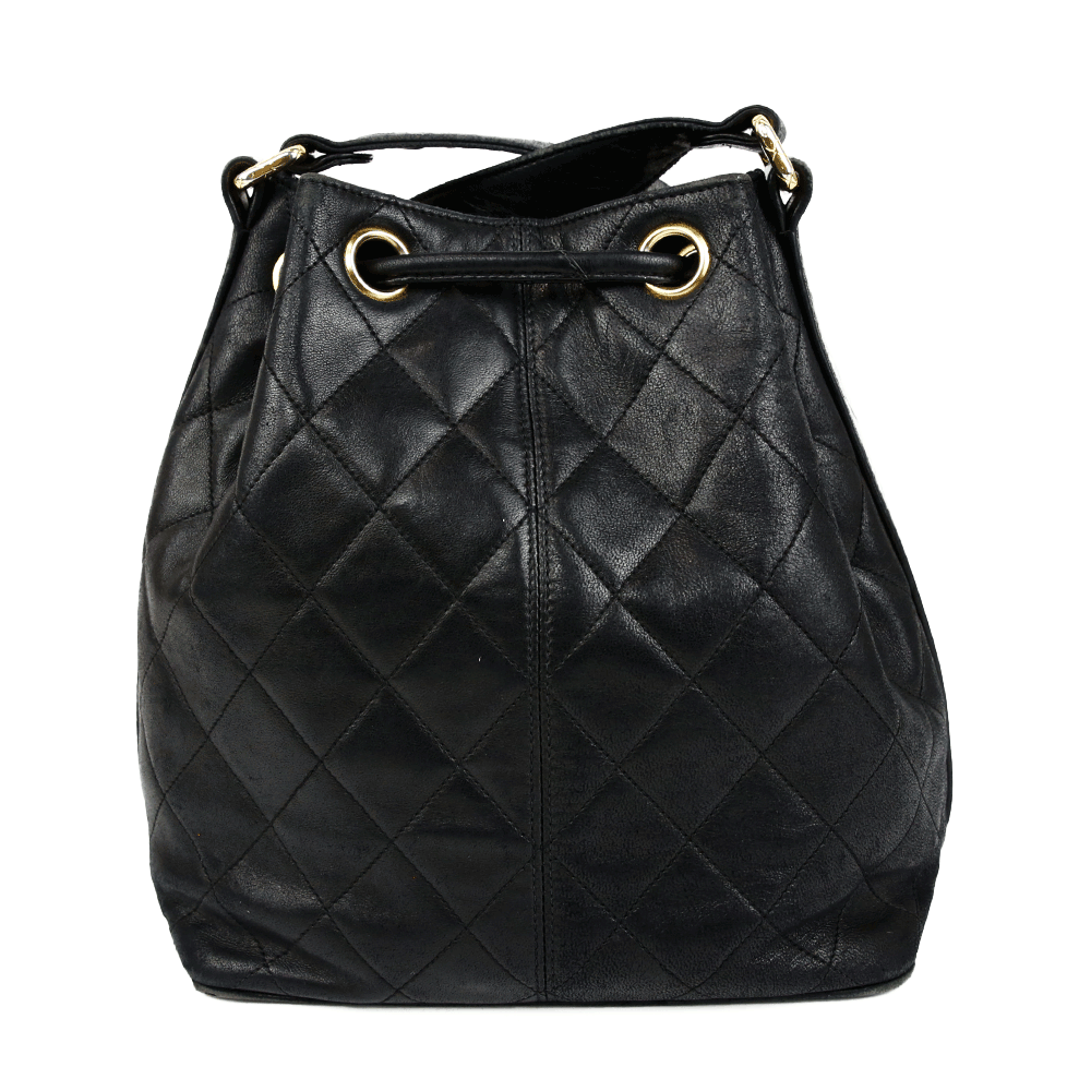 back view of Chanel Vintage Quilted Leather Drawstring Bucket Bag
