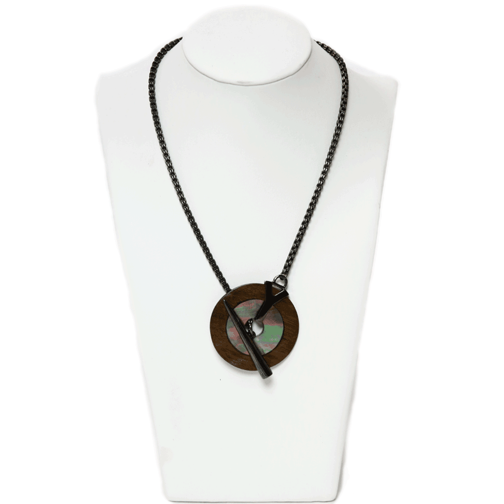 YSL Wood & Mother of Pearl Toggle Necklace