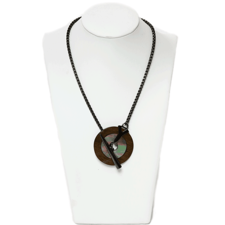 YSL Wood & Mother of Pearl Toggle Necklace