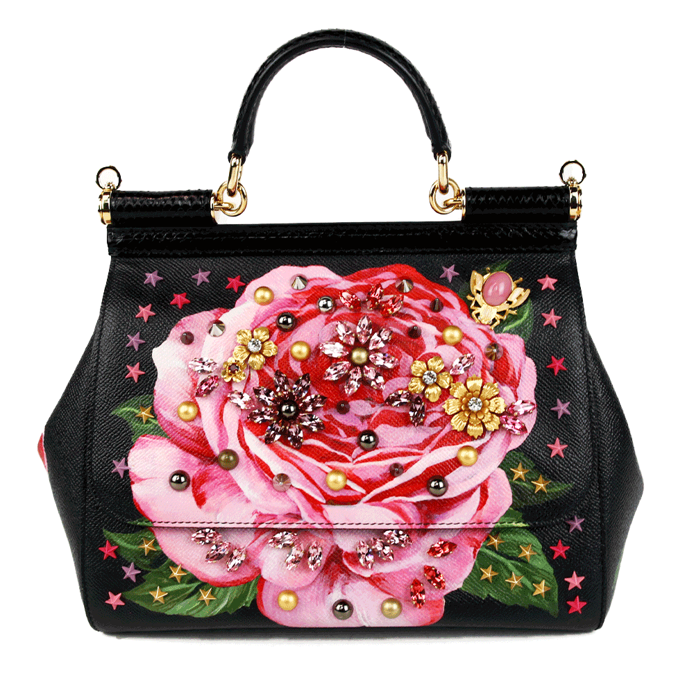 front view of Dolce & Gabbana Medium Miss Sicily Embellished Rose Bag