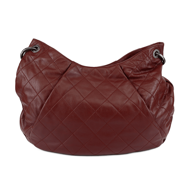 back view of Chanel Coco Pleats Burgundy Leather Hobo Bag