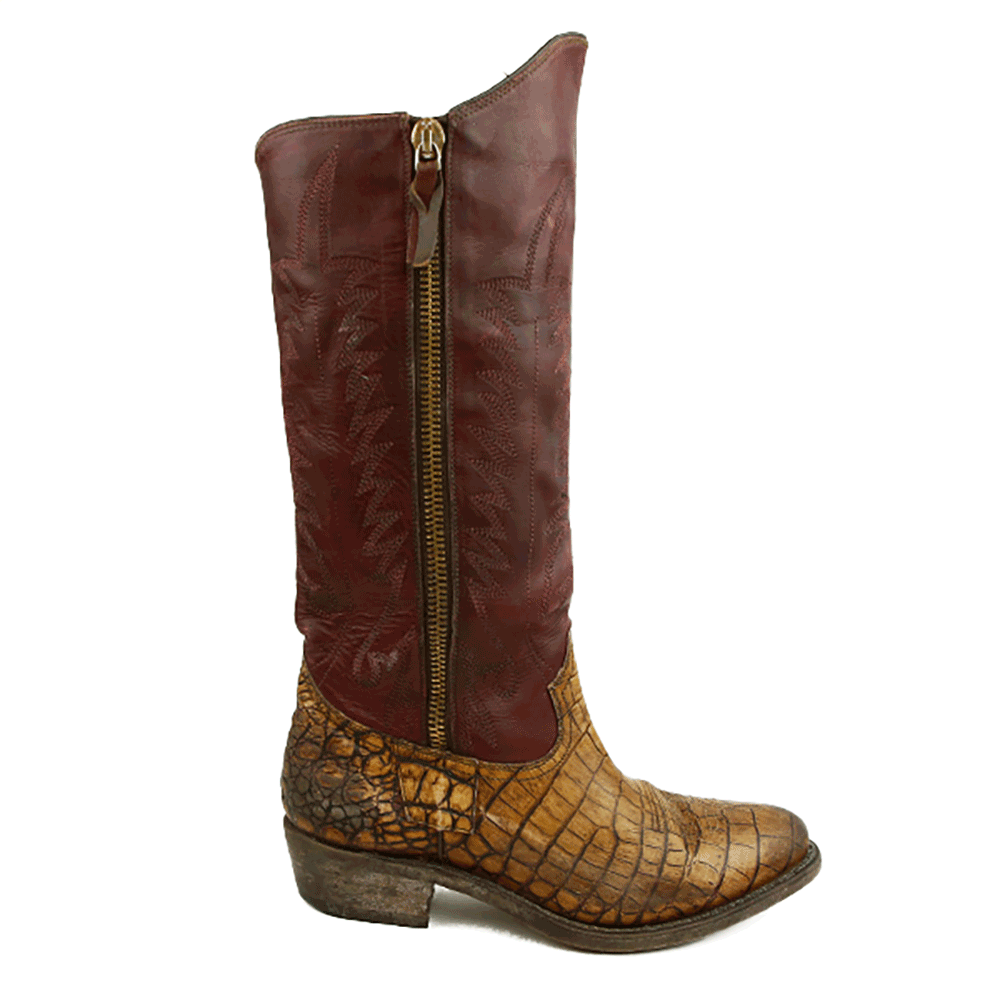 Side View of Golden Goose Embossed Leather Western Boots