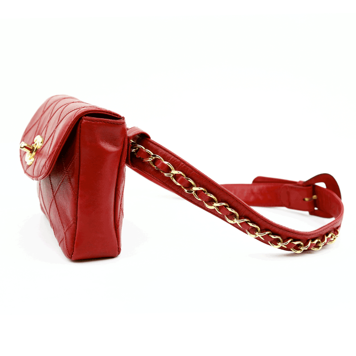 side view of Chanel Vintage Red Leather Belt Bag