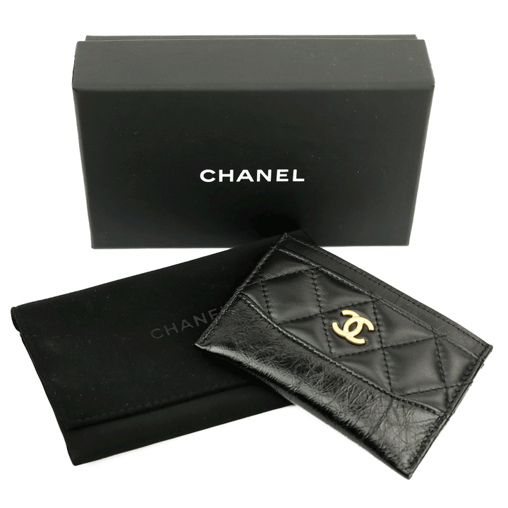 Full set view of Chanel Gabrielle Quilted Black Lambskin & Calf Leather Card Case