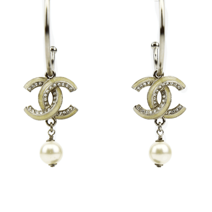 Chanel Silver & Enamel CC Hoop Earrings