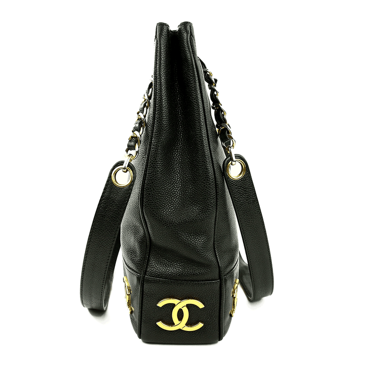 Side view of Chanel Black Caviar Leather Triple CC Vintage Shoulder Bag