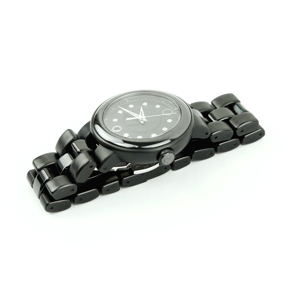 side view of Movado Cerena Black Ceramic Diamond Chip Watch