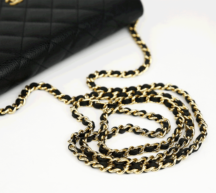 Chanel Black Quilted Caviar Leather Wallet on Chain