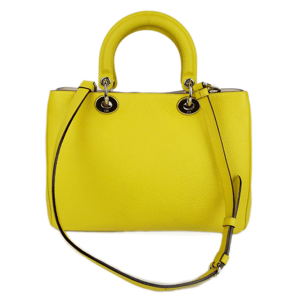 back view of Dior Yellow Pebbled Leather Diorissimo Tote Bag
