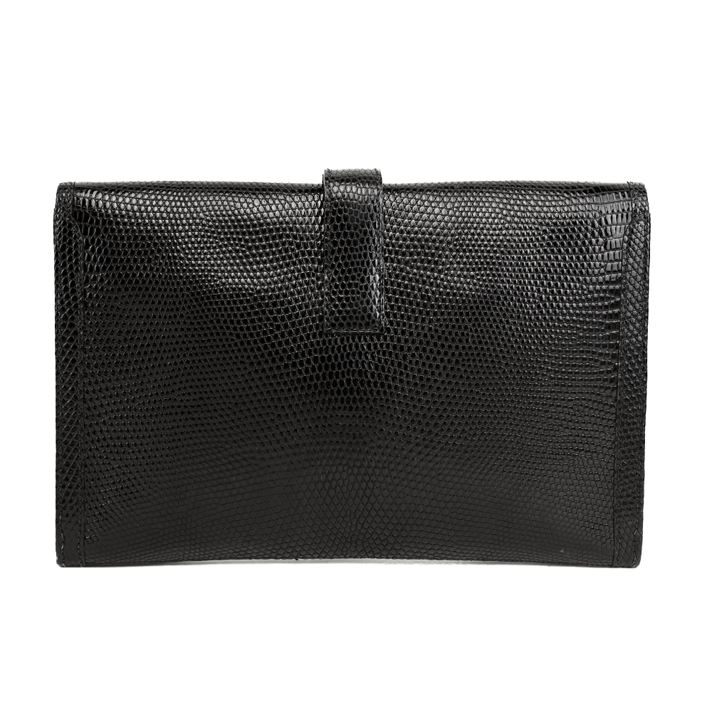 back view of Hermès Vintage Black Lizard Leather Jige 29 Clutch Bag