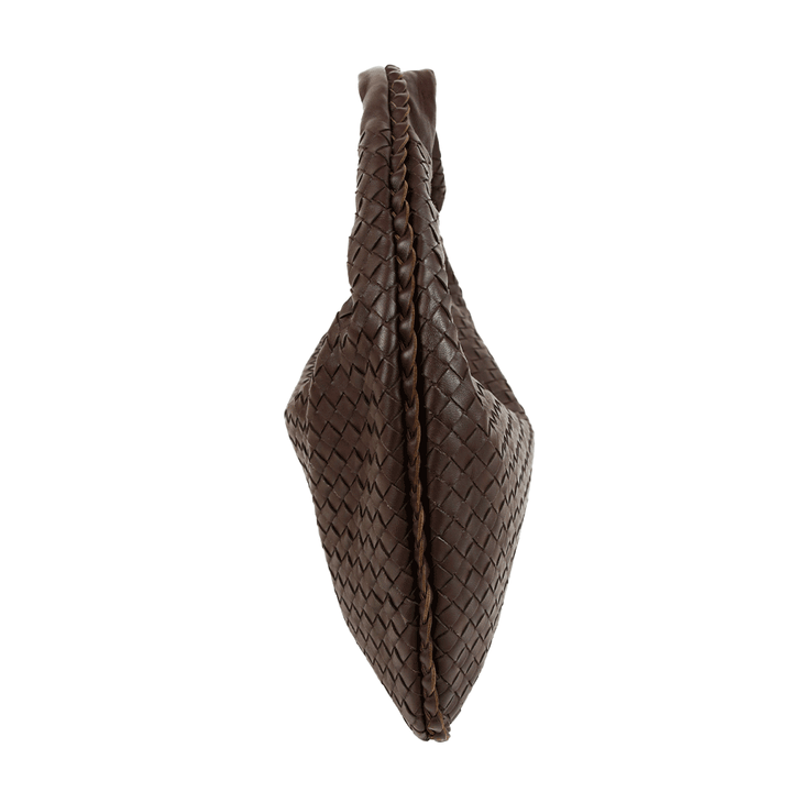 side view of Bottega Veneta Brown Intrecciato Leather Medium Hobo