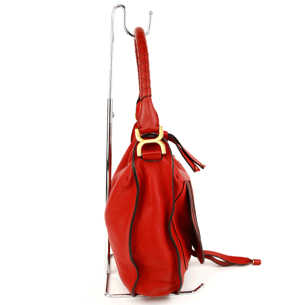 side view of Chloé Red Leather Medium Marcie Satchel