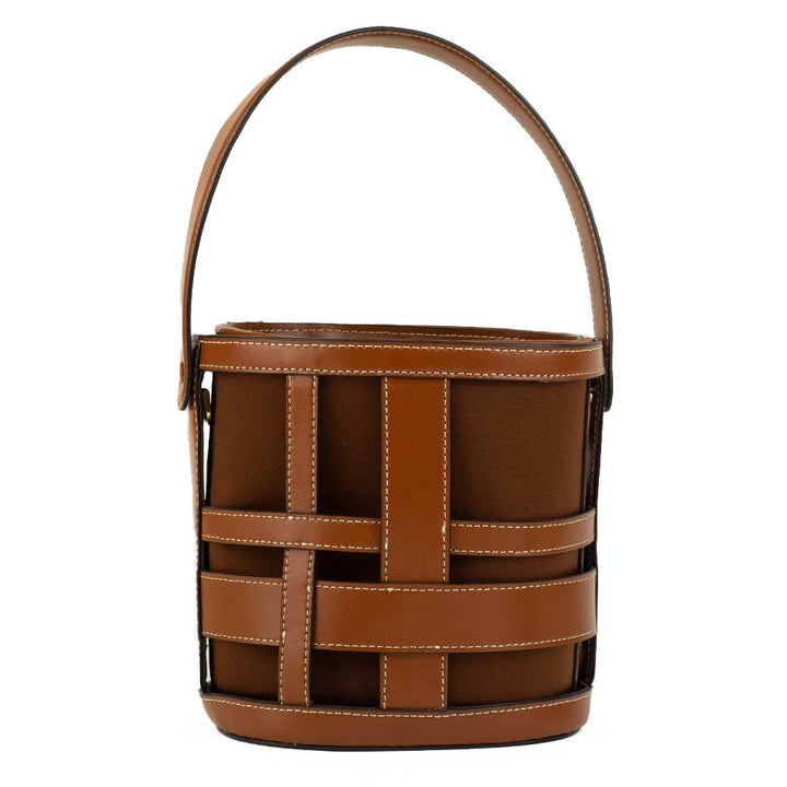 Staud Brown Leather Cut-Out Bucket Bag