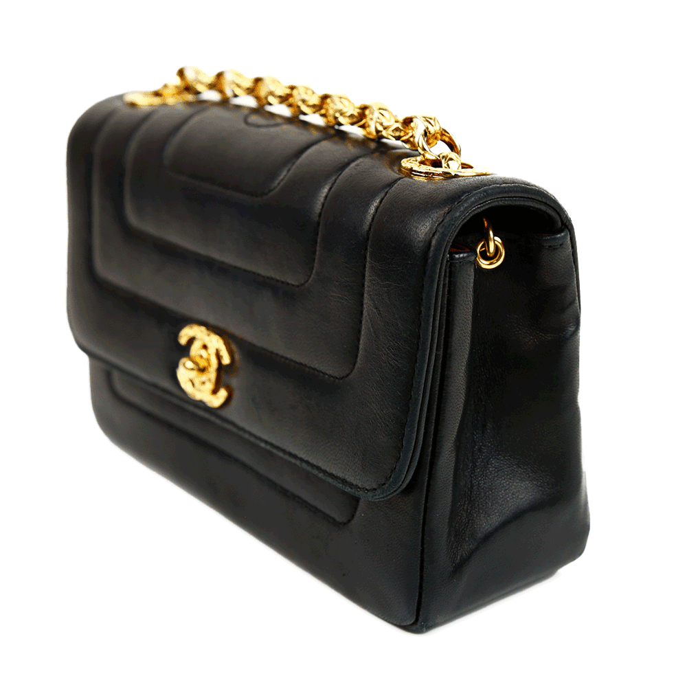 Chanel Vintage Mini Full Flap Lambskin Black Single Flap Gold Hardware Bag  - Luxury Reborn