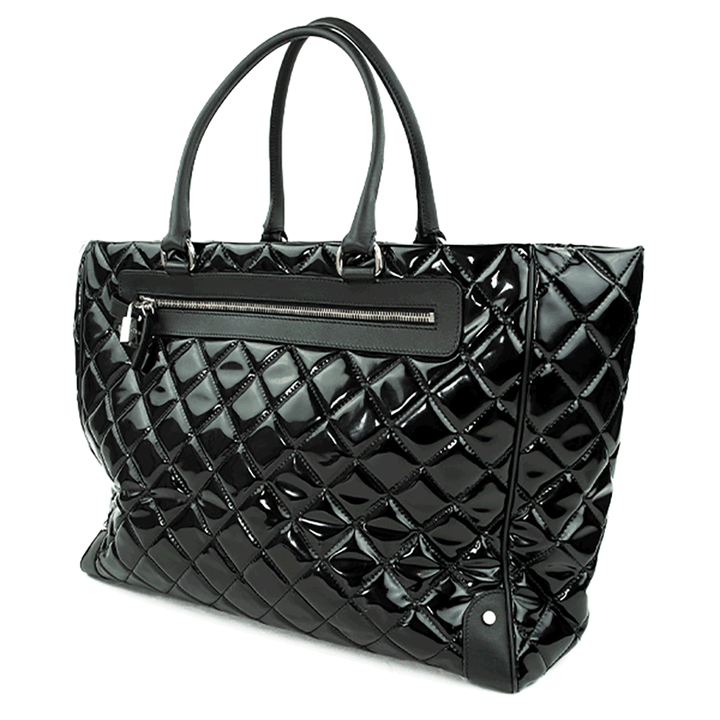 Back view of Chanel Black Quilted Patent Leather Limited Edition Travel Tote