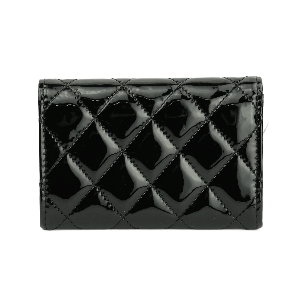 Back view of Chanel 2.55 Reissue Quilted Black Patent Leather Card Holder