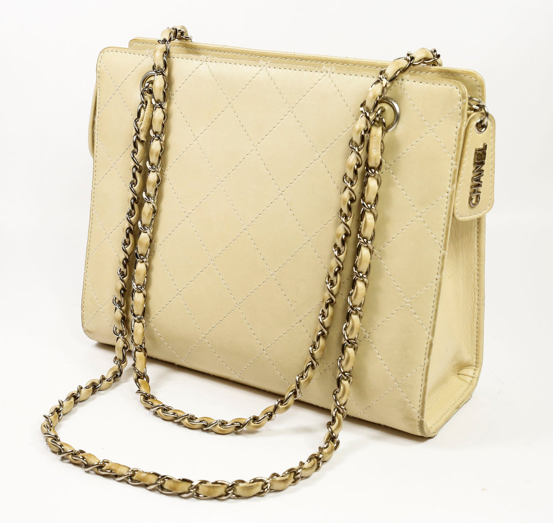 Chanel Beige Quilted Leather Vintage Shoulder Bag