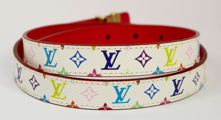 Louis Vuitton White & Multicolor Leather Slim Belt