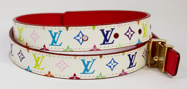 Louis Vuitton White & Multicolor Leather Slim Belt