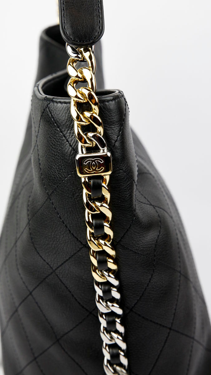 Chanel Black Quilted Calfskin Leather Chain Hobo 