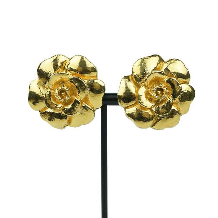 Chanel Vintage Gold Camellia Earrings