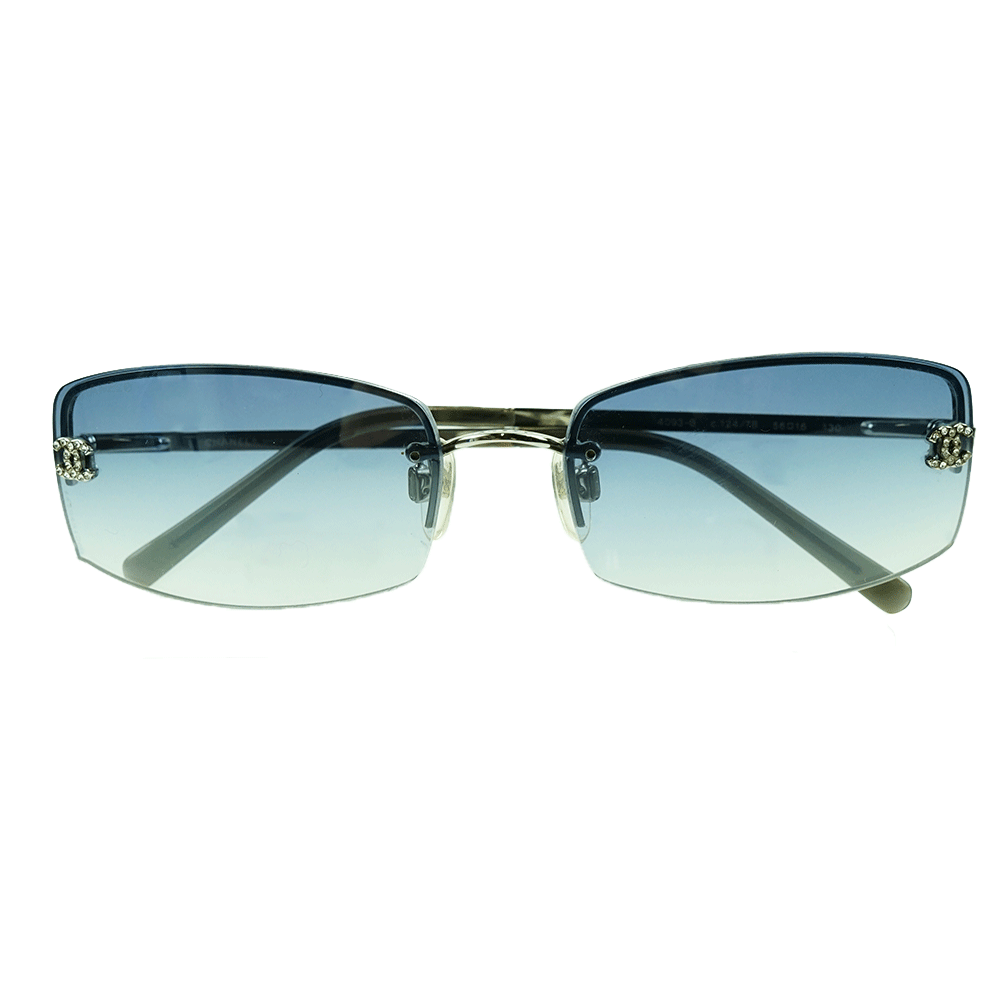 Front View of Chanel Blue CC Square Frame Sunglasses