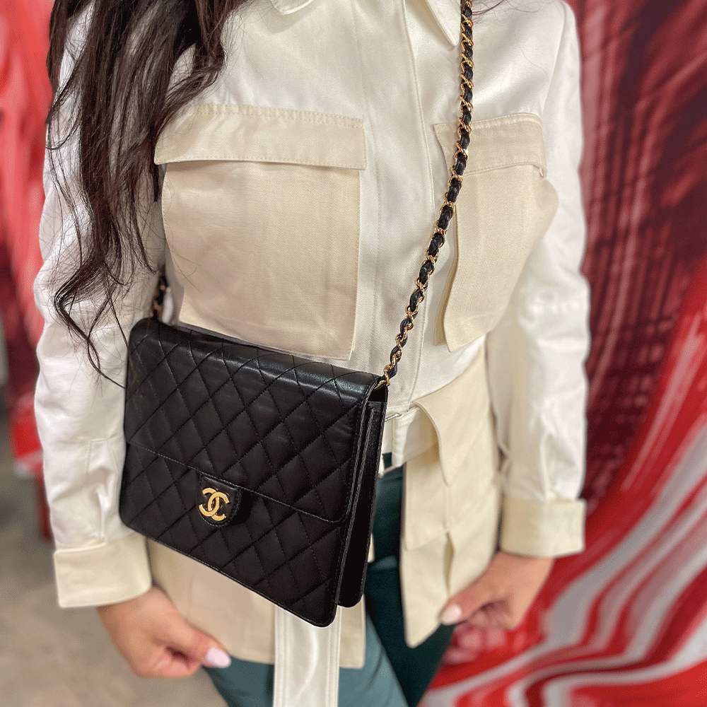 Chanel Vintage Black Quilted Leather Single Flap Bag