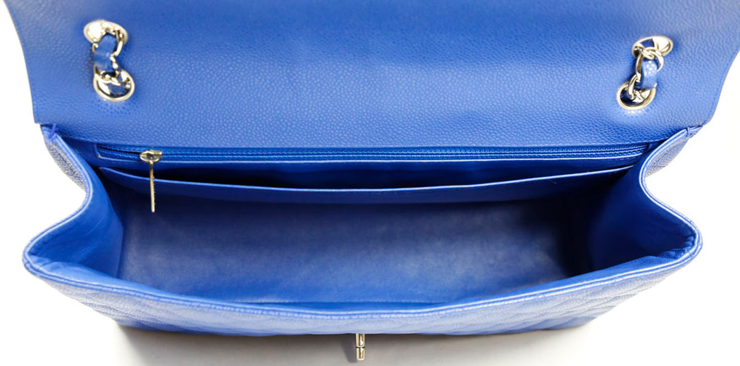 Chanel Blue Caviar Quilted Leather Jumbo Single Flap Bag