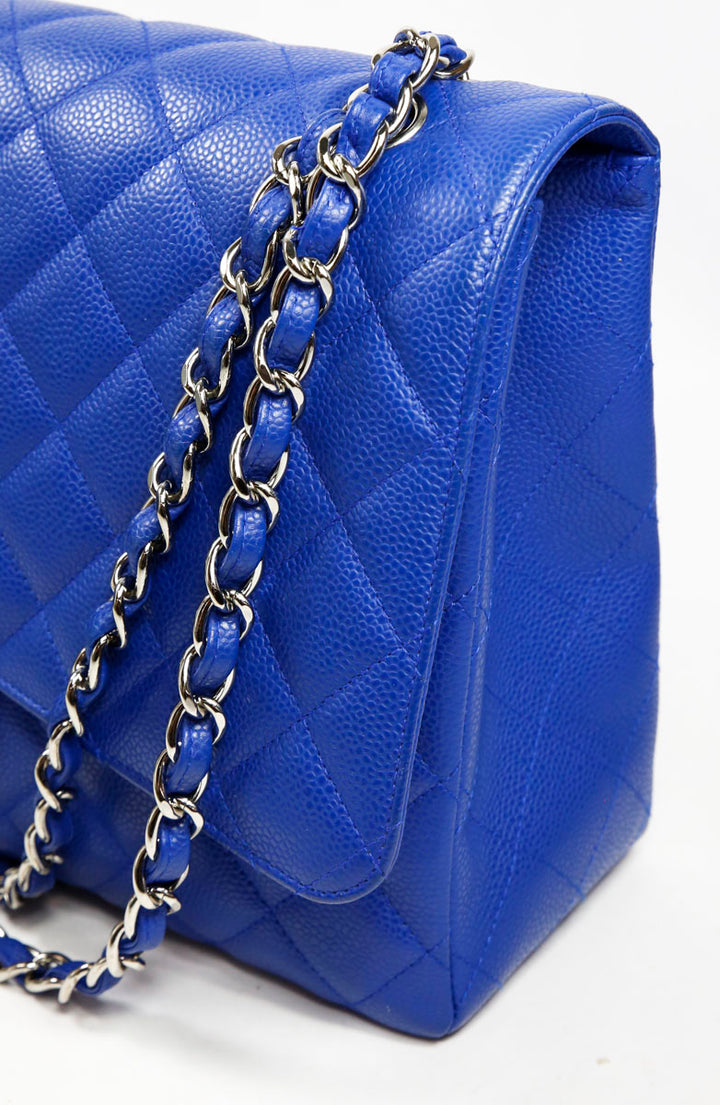 Chanel Blue Caviar Quilted Leather Jumbo Single Flap Bag