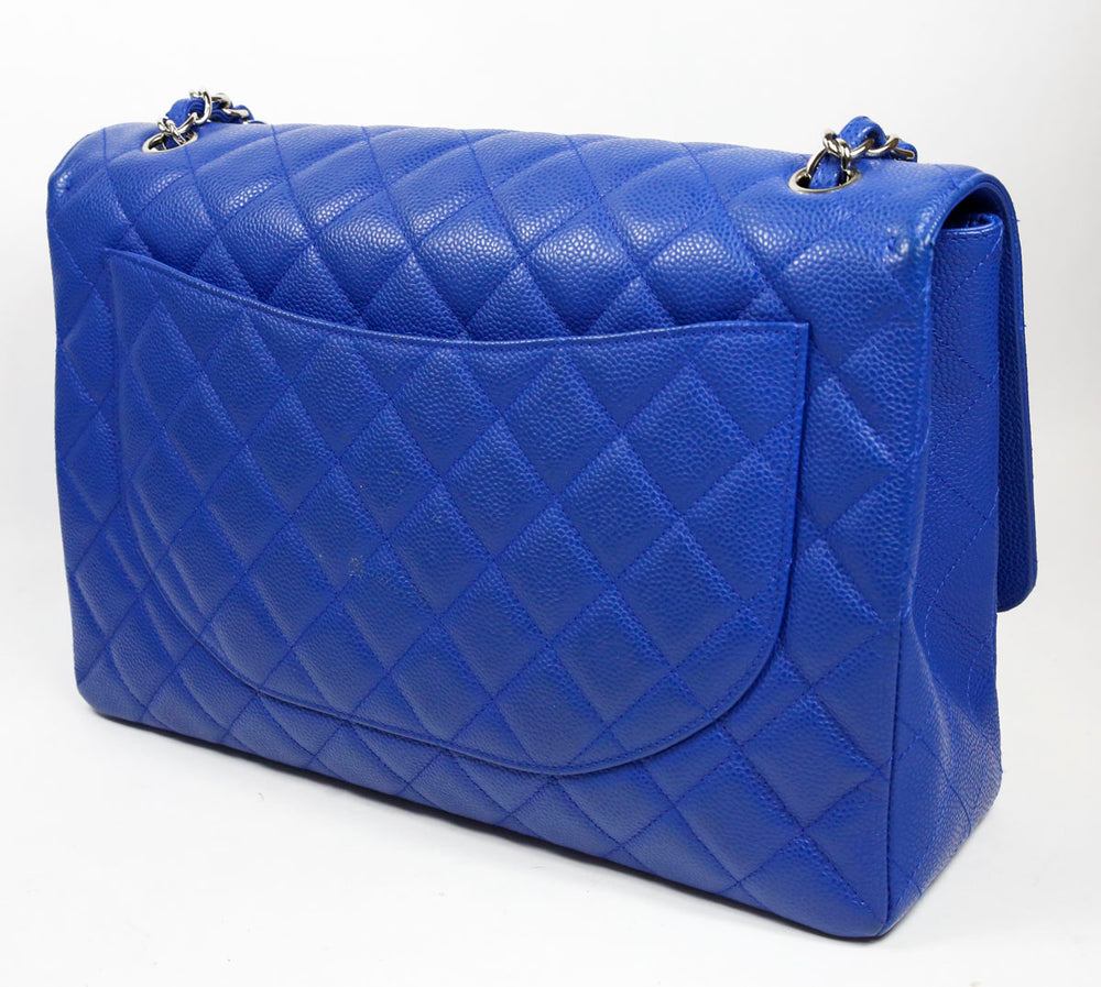 Chanel Blue Caviar Quilted Leather Jumbo Single Flap Bag