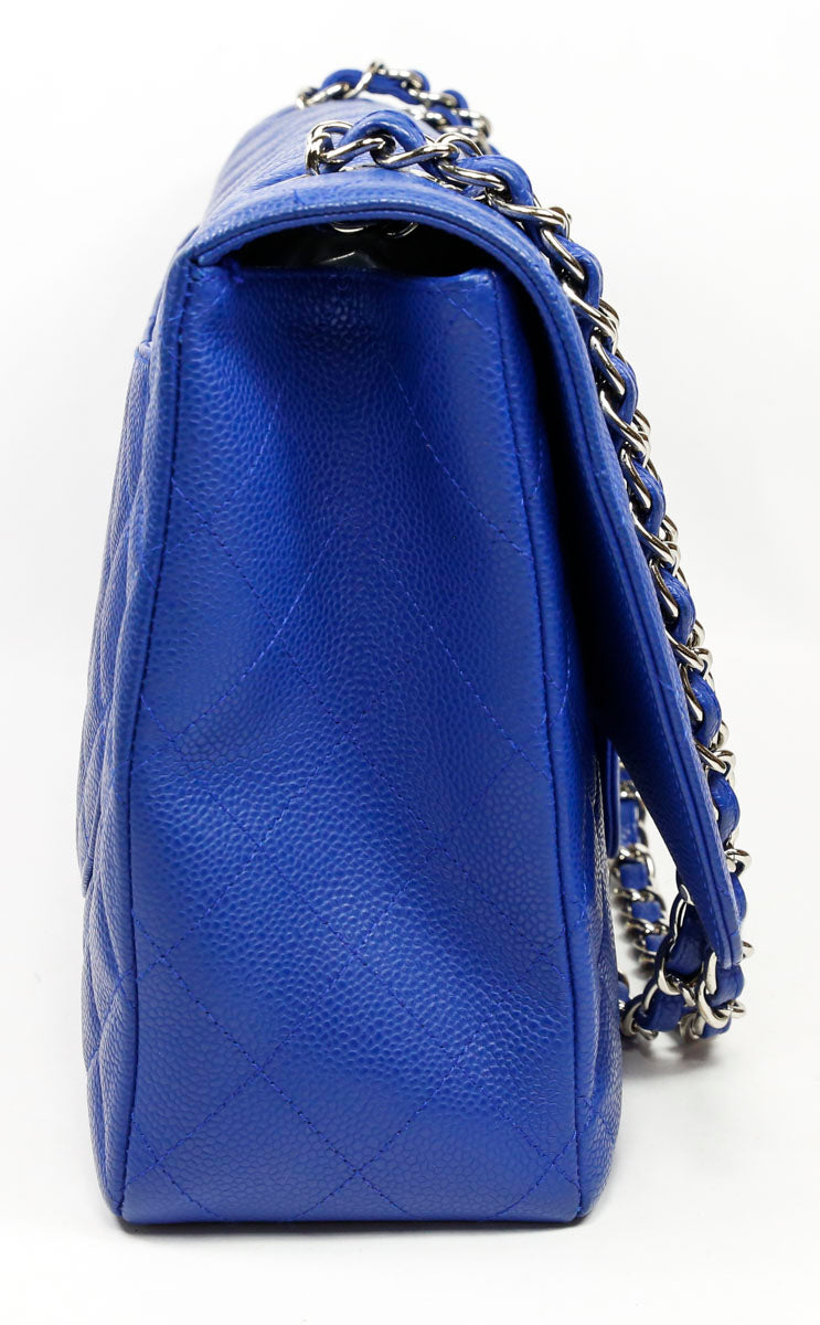 Chanel Blue Caviar Quilted Leather Jumbo Single Flap Bag