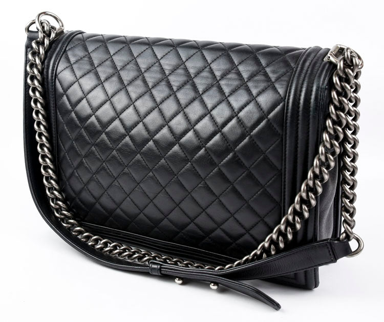 Chanel Black Quilted Lambskin Leather Large Boy Bag