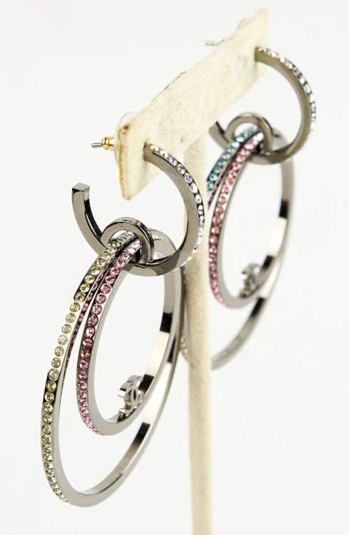 Chanel Pewter CC Double Loop Earrings