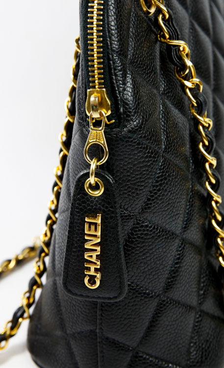 Chanel Black Quilted Caviar Leather Vintage Shoulder Bag