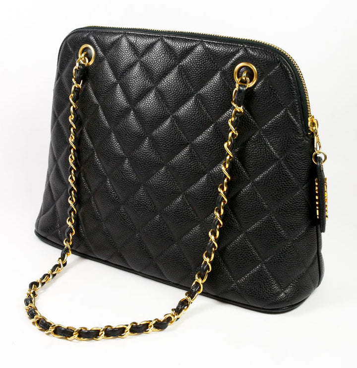 Chanel Black Quilted Caviar Leather Vintage Shoulder Bag