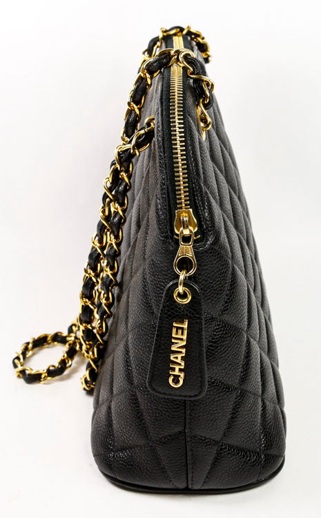 Chanel Black Quilted Caviar Leather Vintage Shoulder Bag