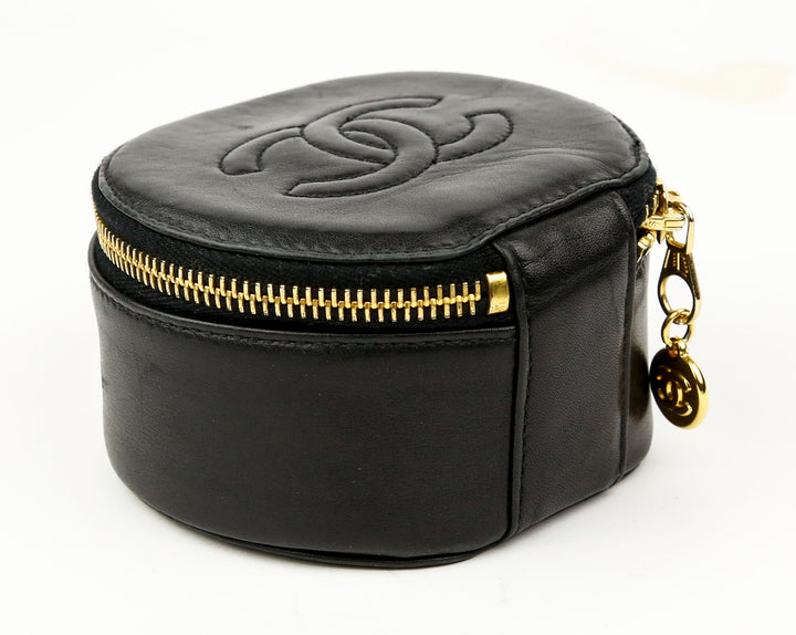 Chanel Black Lambskin Leather Vintage Jewelry Box
