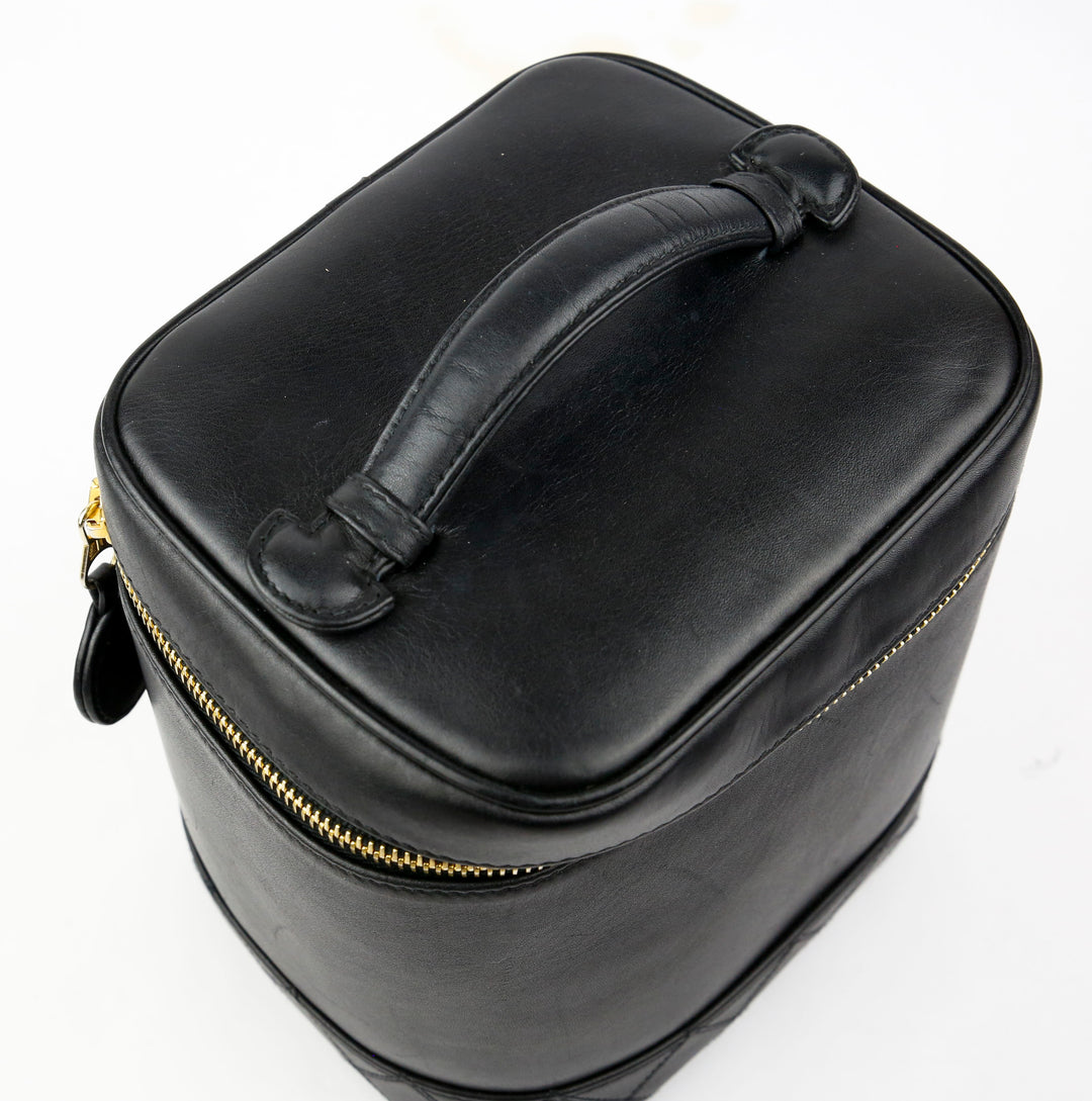 Chanel Black Lambskin Leather Vintage Vanity Case