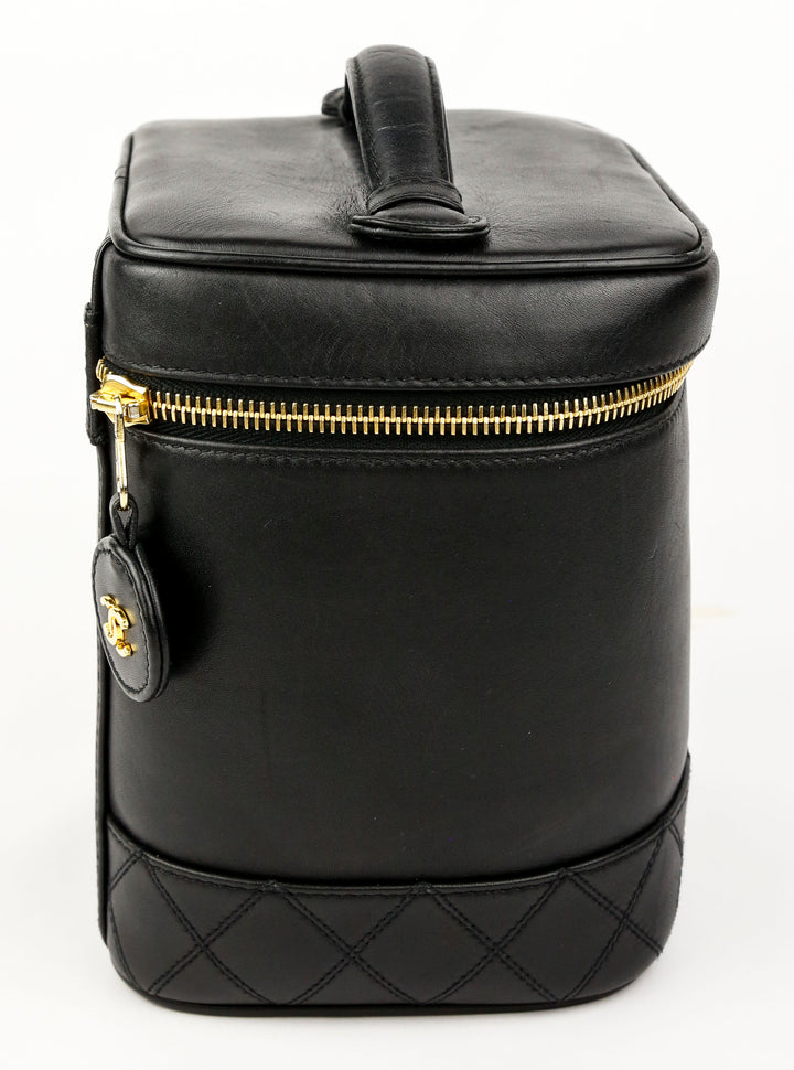 Chanel Black Lambskin Leather Vintage Vanity Case